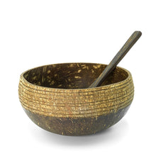 Load image into Gallery viewer, Coconut Bowls & Spoons Set | Natural Wooden Bowls | Cosmos Pattern