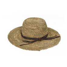 Load image into Gallery viewer, Handmade Straw Hat - Brown Leather Ribbon