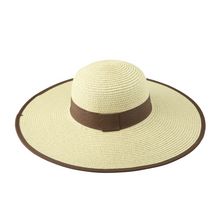 Load image into Gallery viewer, Large Brim Straw Hat with Ribbon - Green & Nude colour