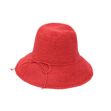 Load image into Gallery viewer, Folding Crocheted Straw Hat - Black, Red, Blue and Nude Colours