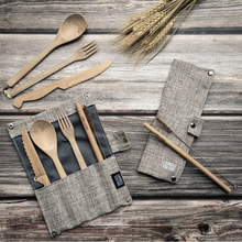 Load image into Gallery viewer, Reusable Bamboo Cutlery Set | Natural Wooden Utensils | Ash (Light Grey)