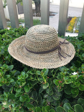 Load image into Gallery viewer, Handmade Straw Hat - Brown Leather Ribbon