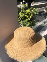 Load image into Gallery viewer, Handmade Straw Hat Natural - Frayed Wide-Brimmed