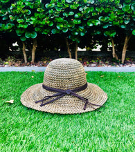 Load image into Gallery viewer, Handmade Straw Hat - Brown Leather Ribbon