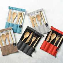 Load image into Gallery viewer, Bamboo Cutlery Set in Natural Cotton Pouch | Berry (Red)