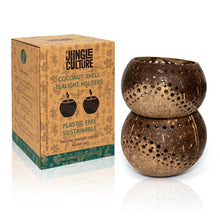 Load image into Gallery viewer, Tea Light Holder Set | Unique Coconut Shell Geometric Tea Lights