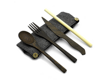 Load image into Gallery viewer, Reusable Eco-friendly Cutlery Set | Dark Wood Travel Utensils | Dark Grey
