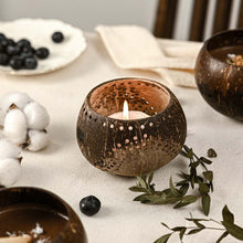 Load image into Gallery viewer, Tea Light Holder Set | Unique Coconut Shell Geometric Tea Lights