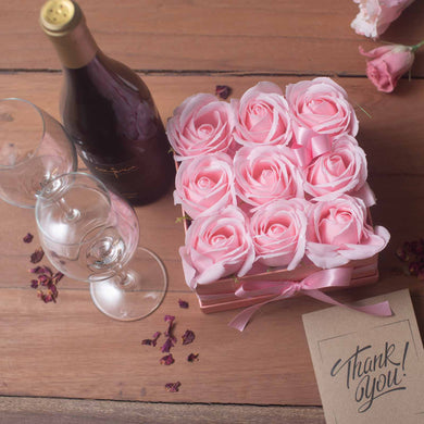 Soap Flower Gift Bouquet - 9 Pink Roses - Square - Sold in 1x unit/s per outer
